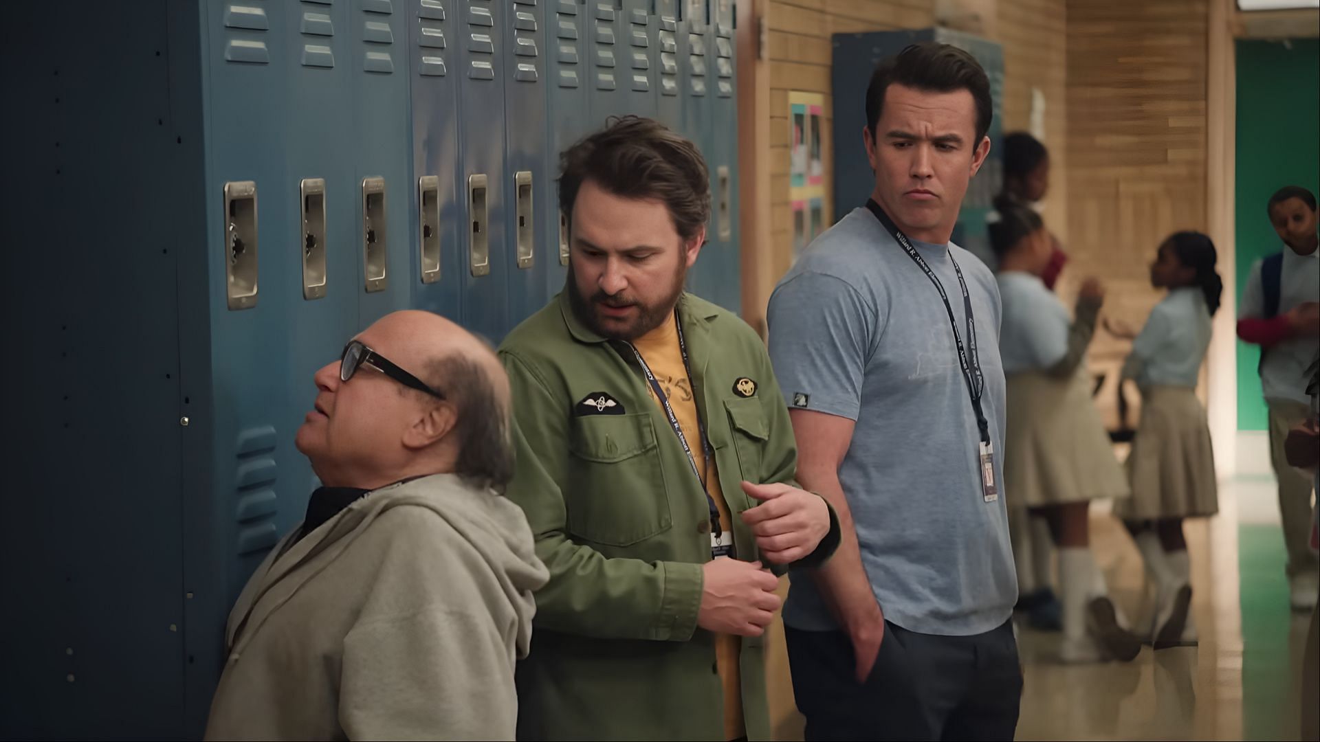 Frank, Charlie, and Mac at Abbott Elementary in It's Always Sunny in Philadelphia season 17’s crossover episode. (Image via FX Networks)